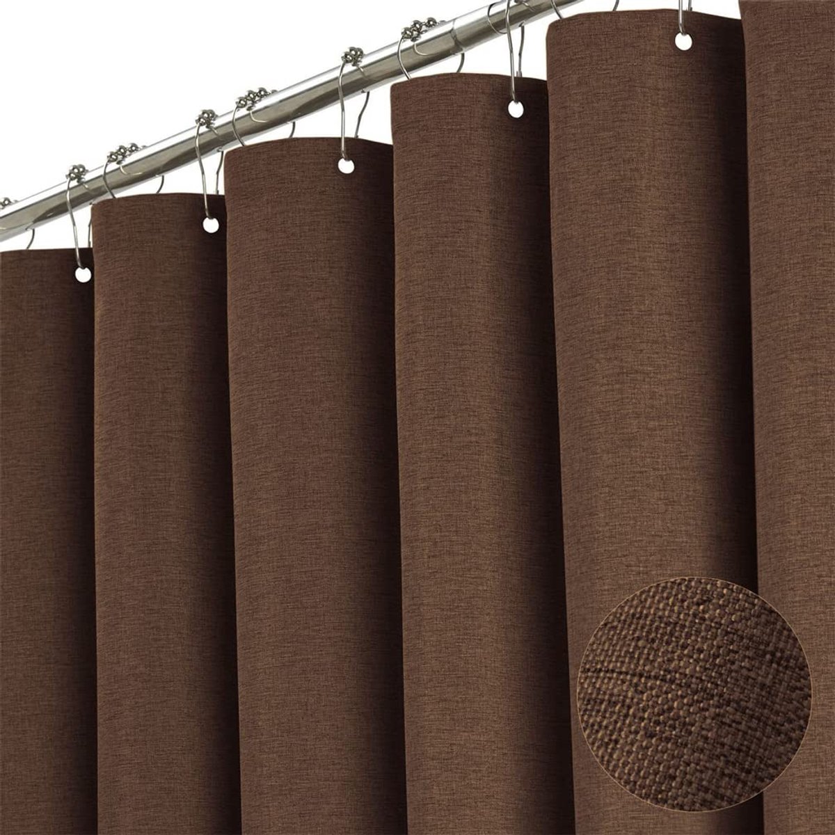 Famanu – Premium douchegordijn van linnen stof, waterdicht en anti-schimmel, 240x200 cm, ideaal voor de badkamer in koffie kleur