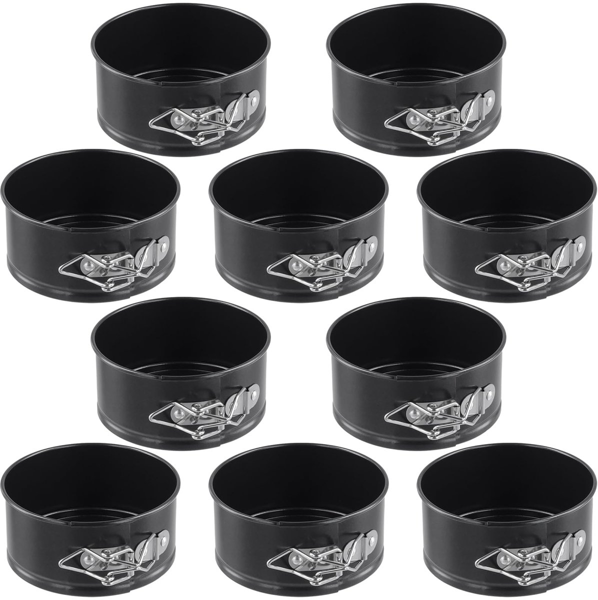 Famanu – Set van 10 zwarte mini-springvormen, ronde taartvorm van 11 cm met antiaanbaklaag, perfect voor restaurants