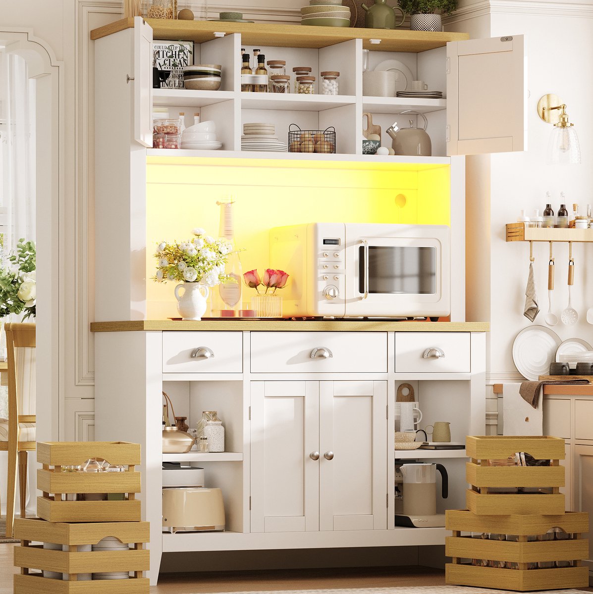 FloraGrace Keukenkast - RGB Ledverlichting Met Soft Close En Kantelbeveiliging - Voor Keuken En Woonkamer - MDF Wit - 120x40x188 Cm
