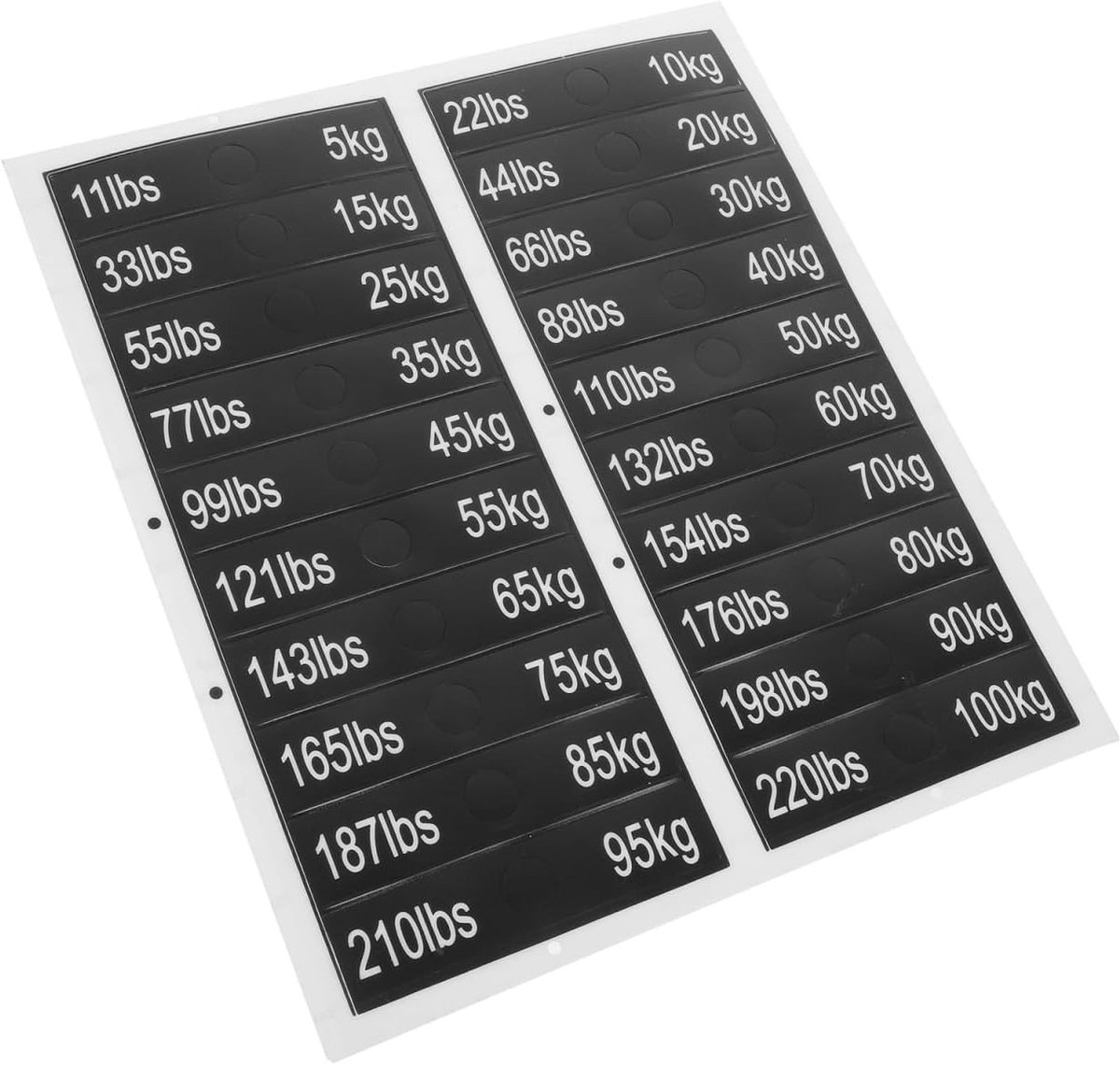 Gewichtlabels voor fitnessapparatuur - PVC zelfklevende stickers voor accessoires en etiketten, 2 vellen