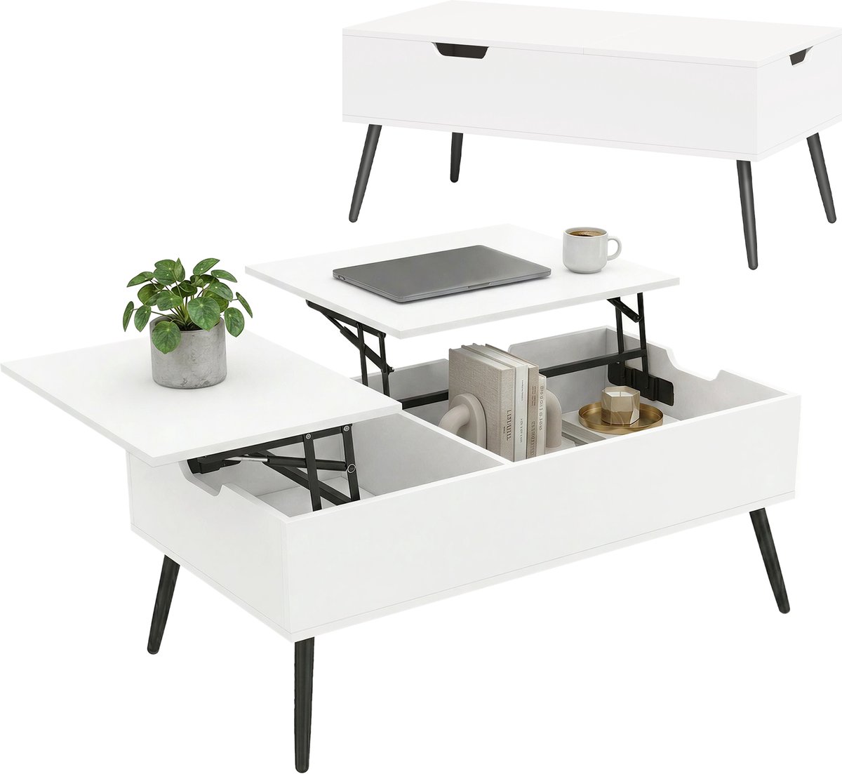 HOMCOM Coffee Table-Spanplatte, Metall-100 x 50 x 58 cm-Weiß