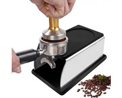 Tamper Station voor Koffie met RVS en Siliconen, Strainer Houder, 14.2 x 9.5 x 5.5 cm, Barista Accessoire, Tamping Station, Koffiebenodigdheden, Filterhouder