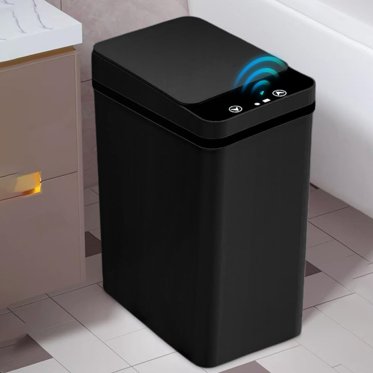 Afvalbak voor Badkamer met Sensor Technologie, Touchless en Waterdicht - Stille en Hygiënische Prullenbak met Deksel voor Kantoor en Badkamer