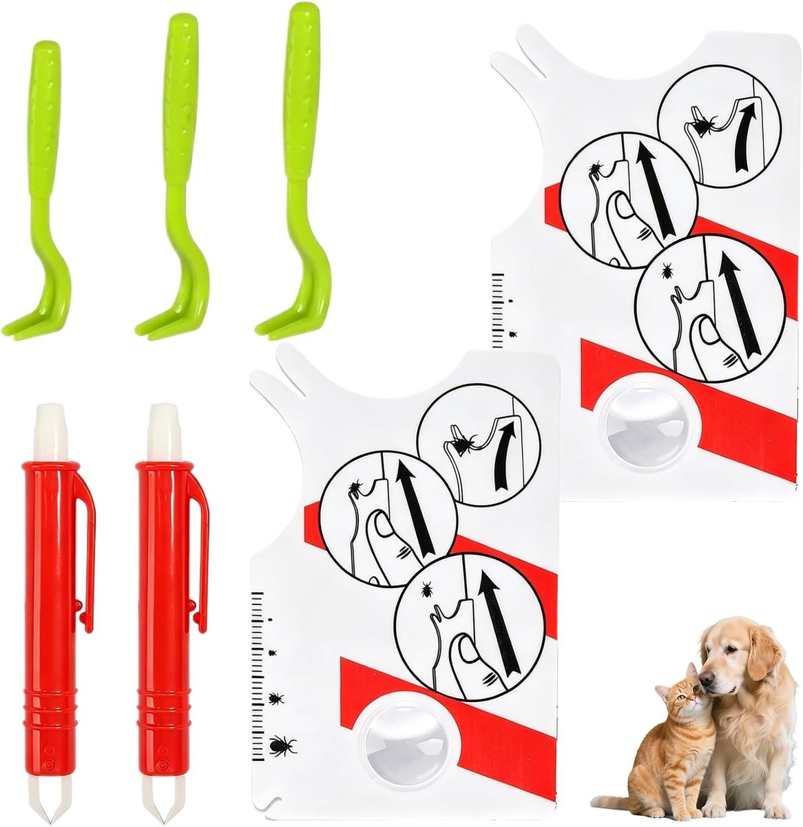 7-delige set voor het verwijderen van teken met vergrootglas en tekentang, eenvoudig in gebruik voor honden en katten, ideaal voor dierenbezitters