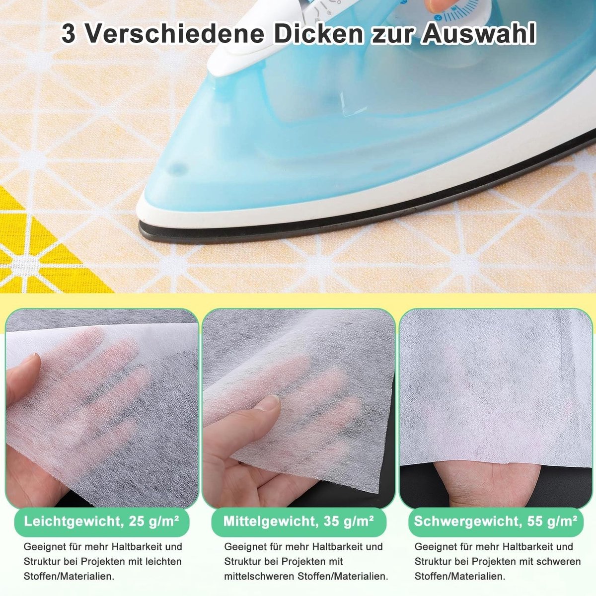 Fleece Strijkinleg voor Versteviging, 1 x 1 m, Wit, 25 g/m², Geschikt voor Naaiwerk en Creatieve Projecten, Non-Woven Materiaal