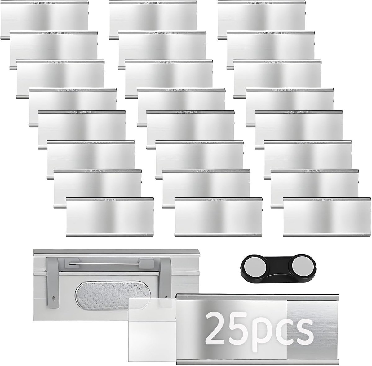 25 stuks naambordjes voor kleding met sterke dubbele magneet en papiergleuf - Ideaal voor evenementen, conferenties en personeel - Afmetingen ca. 72 * 31 mm