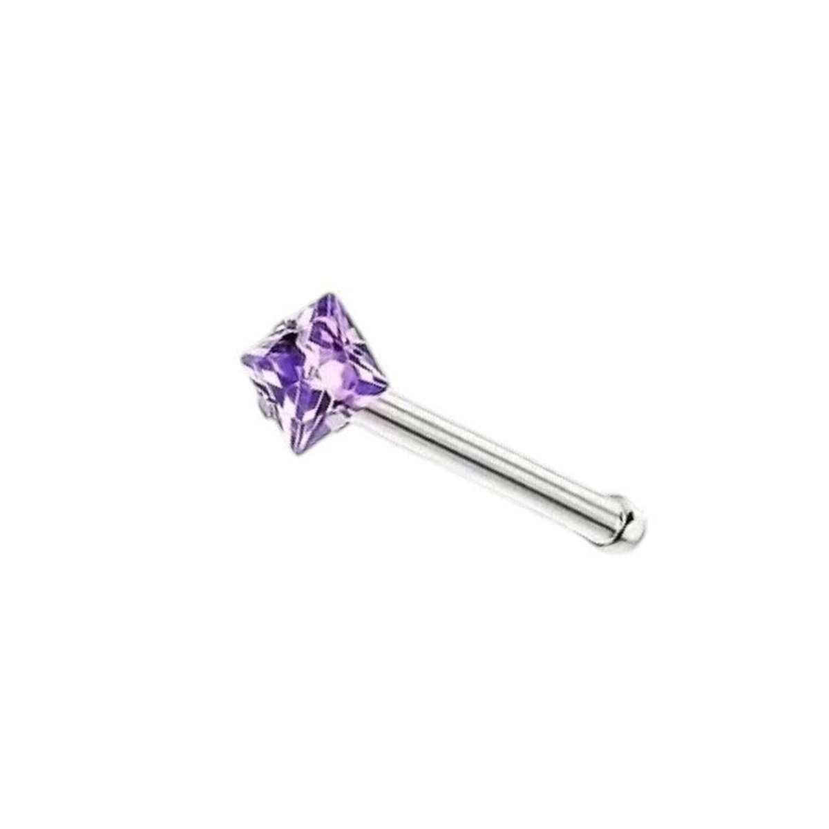 Stalen Neuspiercing Vierkante Zirkonia 2mm – Recht Staafje – Paars