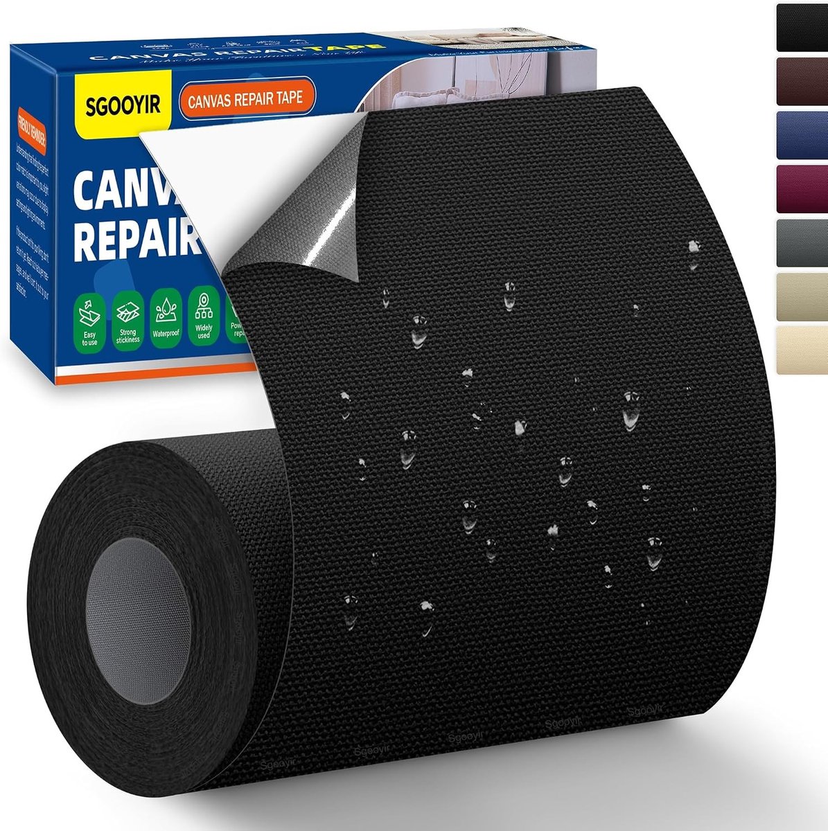 Canvas-reparatietape - Zwart - 10 x 200 cm - Zelfklevend en Waterdicht - Voor Binnen en Buiten