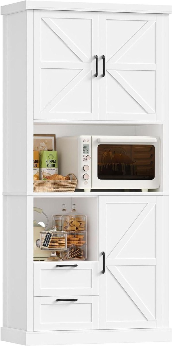 Keuken Kast - Buffetkast Hoge Kast - Keuken Opbergen - Met X-Deuren - 193 cm Hoog - Wit