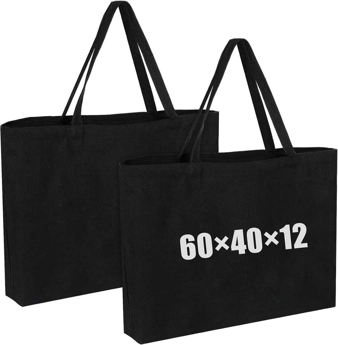 Grote Boodschappentas - Zwart - 60 x 40 x 12 cm - Katoenen Herbruikbare Tas met Dikke Handgrepen - Voor Winkelen en Reizen