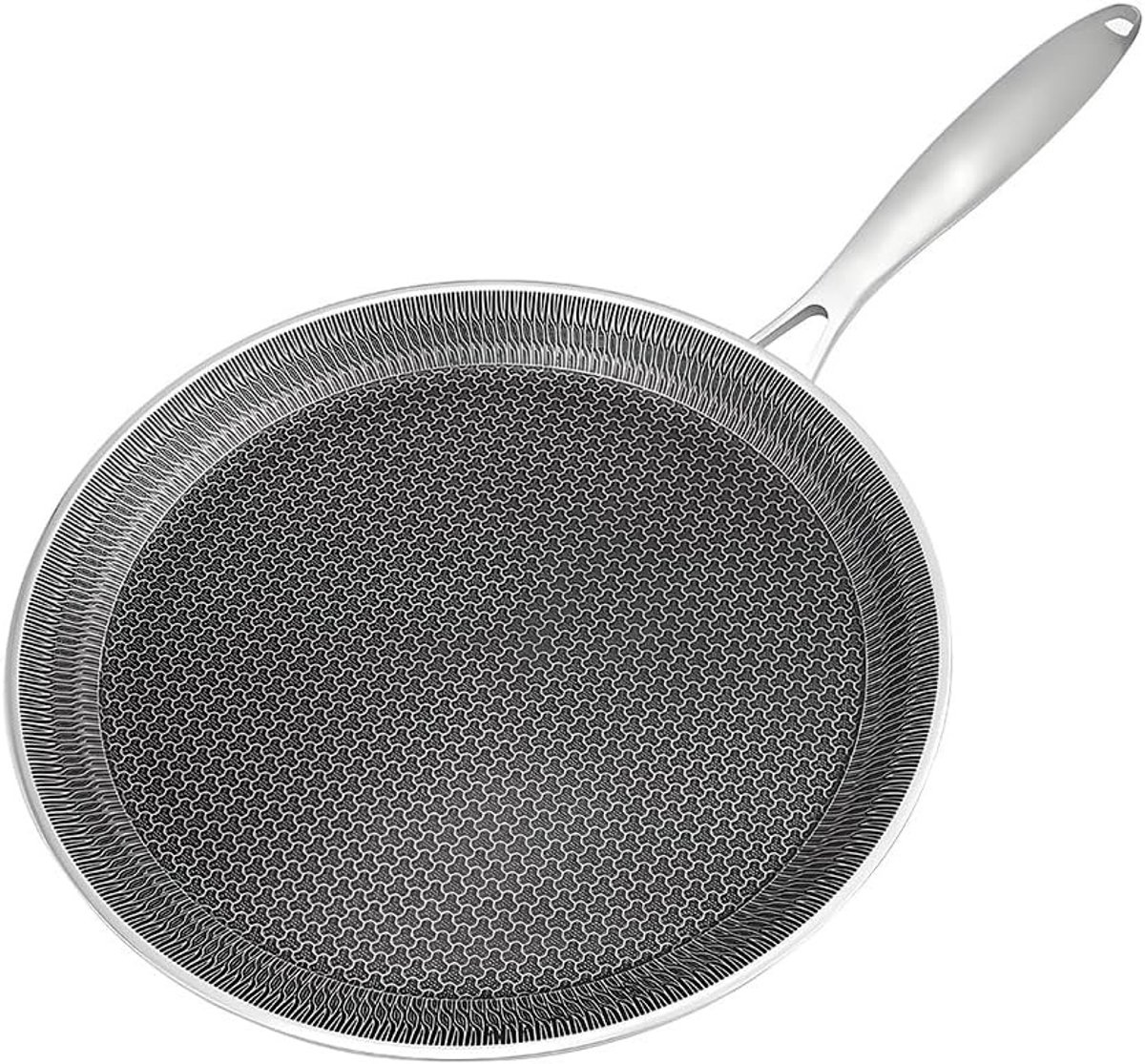 Crêpe Pan - Zilver - 26 cm - Roestvrij Staal met Krasvaste Antiaanbaklaag - Voor Inductiekookplaten