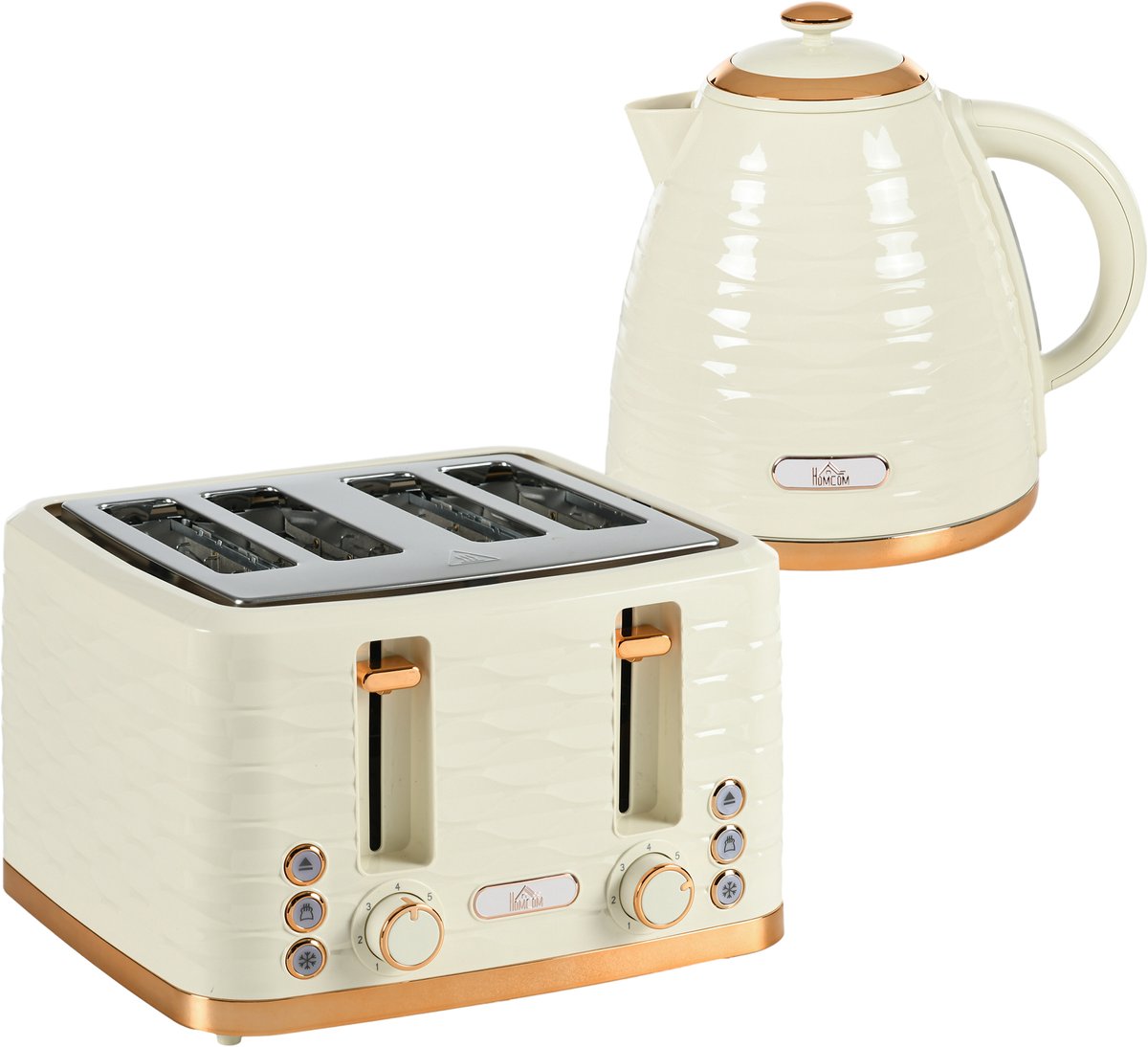 TEKROA® 2-in-1 broodrooster en waterkoker set - 7 bruiningsniveaus, ontdooi- en opwarmfunctie - beige