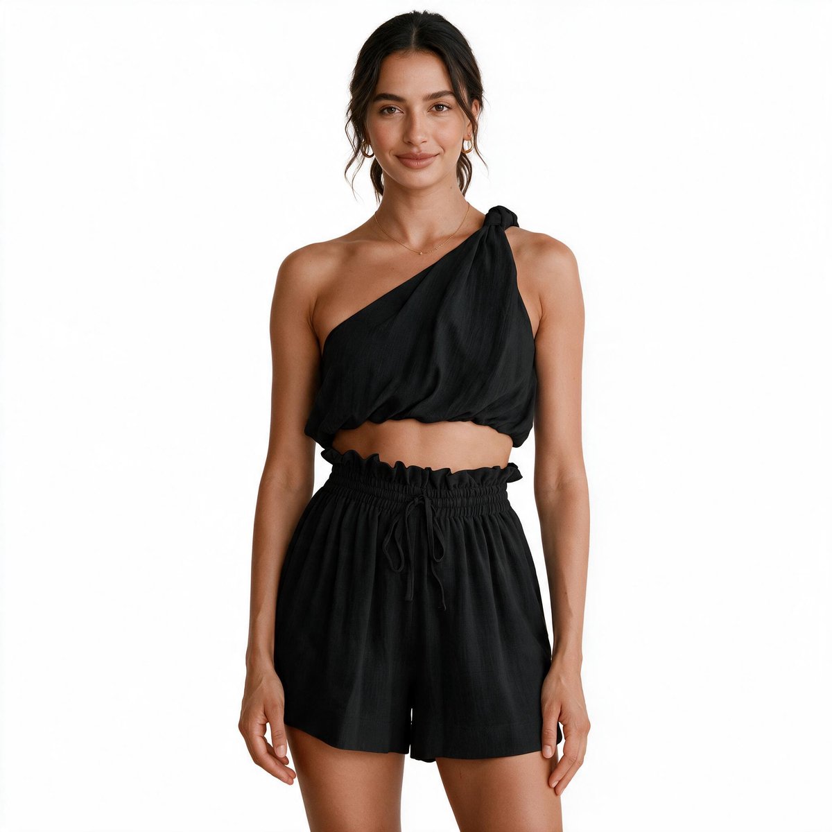 Imily Bela Dames Tweedelige Set met One Shoulder Croptop en Shorts