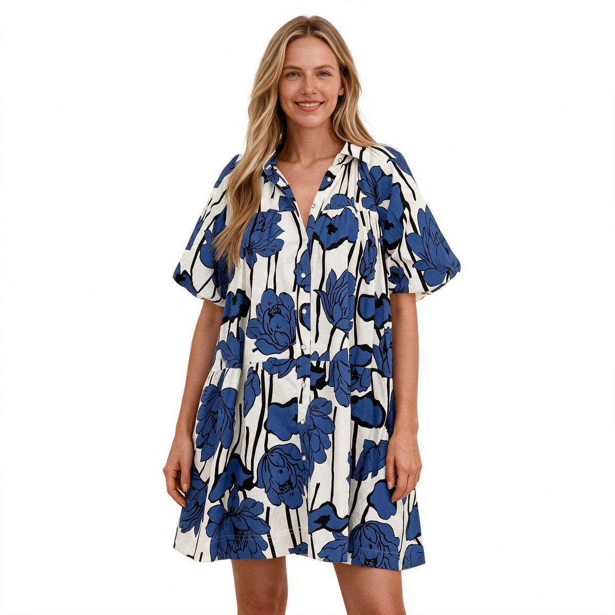 Imily Bela Dames Mini Jurk met Bloemenprint en Wijde Mouwen