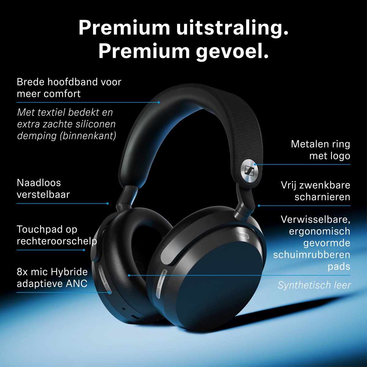 Sennheiser MOMENTUM 5 Wireless Blue - Draadloze over-ear koptelefoon met Noise Cancelling - Bluetooth - 8 microfoons - Hi Res - Dolby audio thumbnail 3