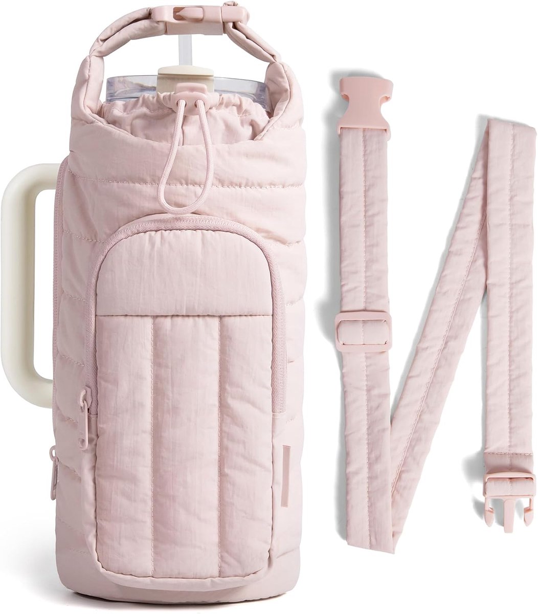 Magnetische waterfleshouder van 1,2 liter met riem, crossbodytas, sportaccessoire voor dames, magnetisch of klassiek ontwerp, lichtgewicht drinkbekerhouder, gewatteerde crossbodytas-Roze