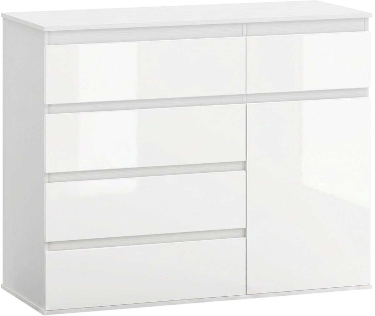 Dressoir - Modern - Opbergdressoir Met 5 Laden, Verstelbare Plank En Softclose Deur - Hoogglans Wit