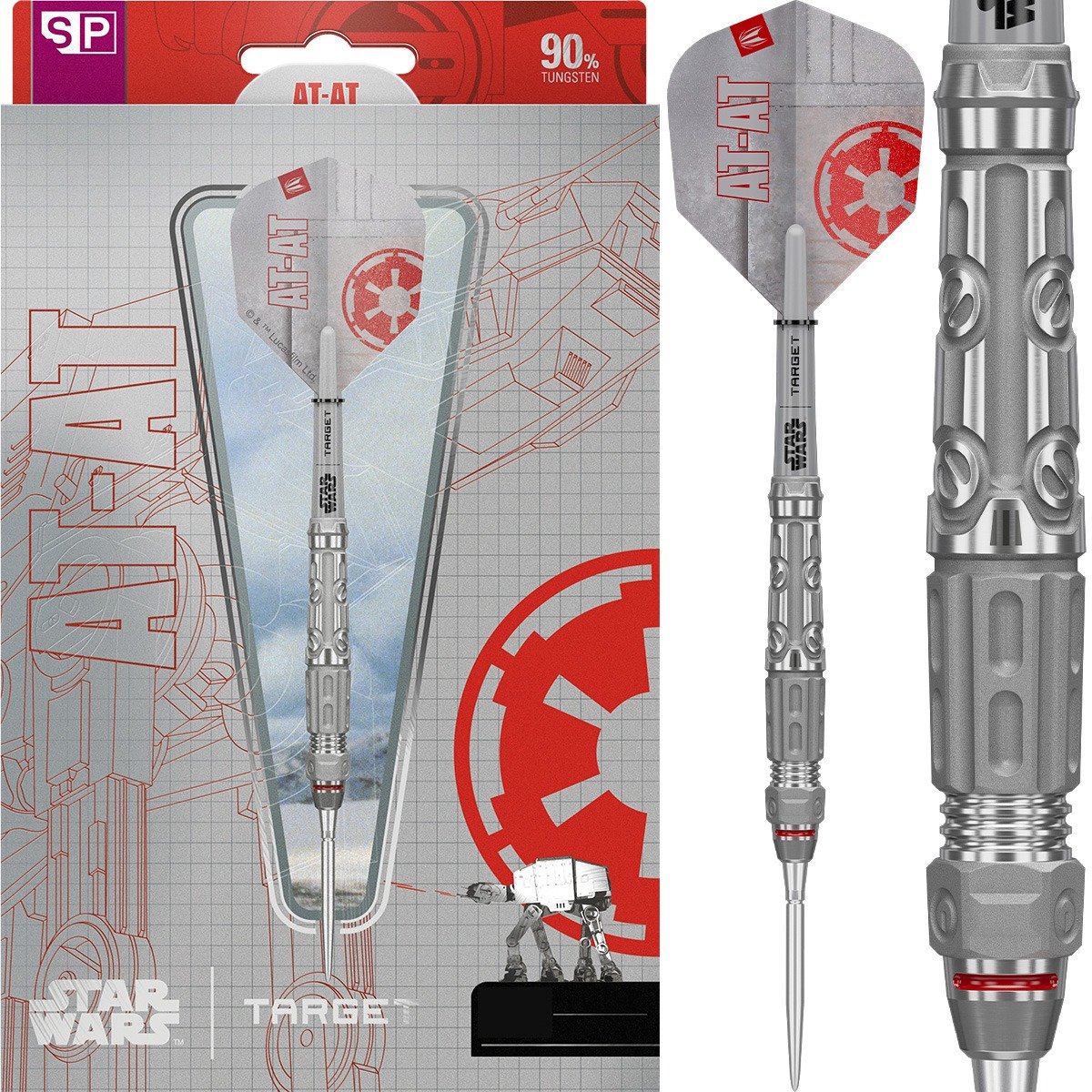 Target Star Wars AT-AT 90% Tungsten Steeltip Darts - Dartpijlen met Swiss Point - 23g 24g 25g - Inclusief Shafts, Flights en Tool - Officieel Disney Product