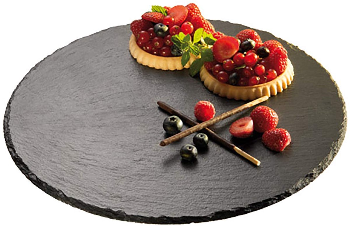 Famanu – Draaibaar taartplateau/serveerplaat, Ø 32 cm, hoogte 2,5 cm, natuurlijke leisteen plaat, materiaaldikte 6-9 mm