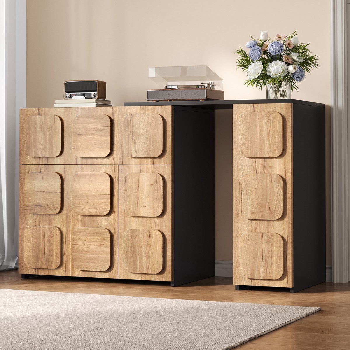 MIVRAY Dressoir - Modulair Ontwerp Met Push To Open En Veel Opbergruimte - Voor Woonkamer, Eetkamer En Kantoor - Houtlook - Naturel - 158,5 Cm