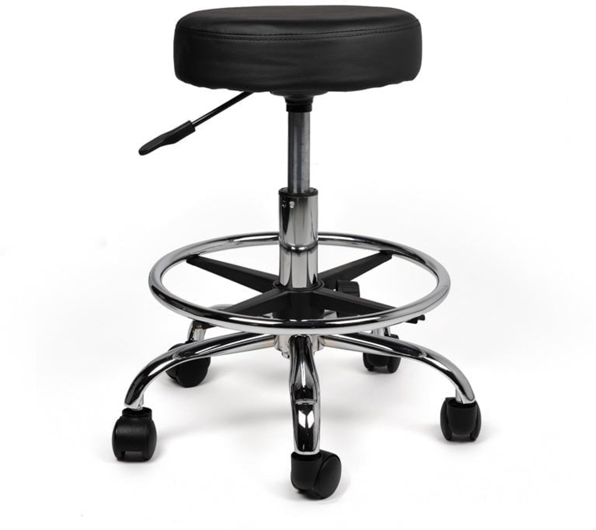 Tabouret Zwart – Ergonomische, Verstelbare Kruk met Wielen – Comfortabele Werkstoel voor Salon, Kapper, Pedicure, Tattoo, Nagelstudio, Schoonheidsspecialist & Thuisgebruik - Zithoogte 40-56cm - met Voetsteun
