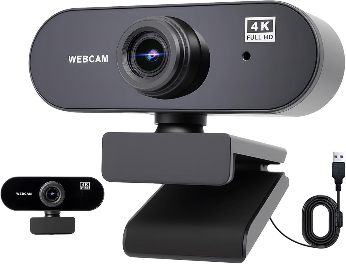 Webcam - Zwart - 7,8 x 5,4 x 3,5 cm - 4K Streaming Camera met Microfoon en Ruisonderdrukking - Voor Videoconferenties en Gaming