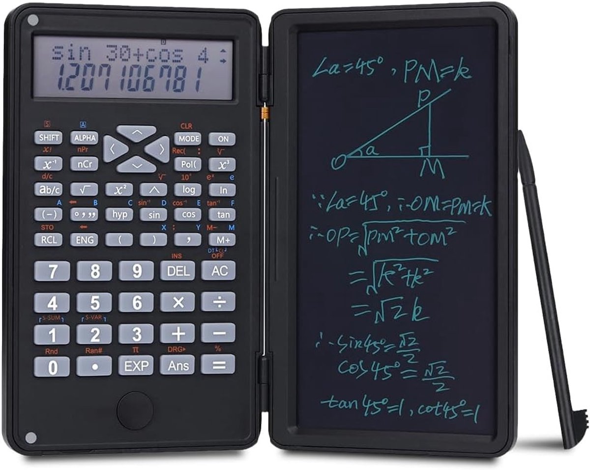 Rekenmachine - Zwart - 15,2 cm - Met Schrijfbord en Elektronische Pen - Voor Studenten en Professionals