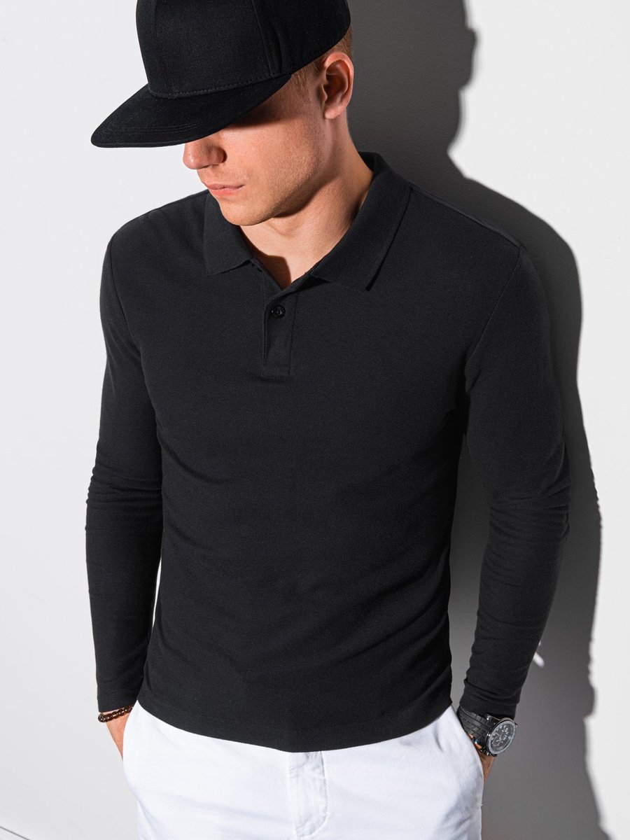 Ombre - Heren Poloshirt - Zwart - Lange Mouw - Lichte Stretch