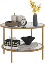 HOMCOM ronde bijzettafel met glazen blad - Sidetable - Salontafel - Goud