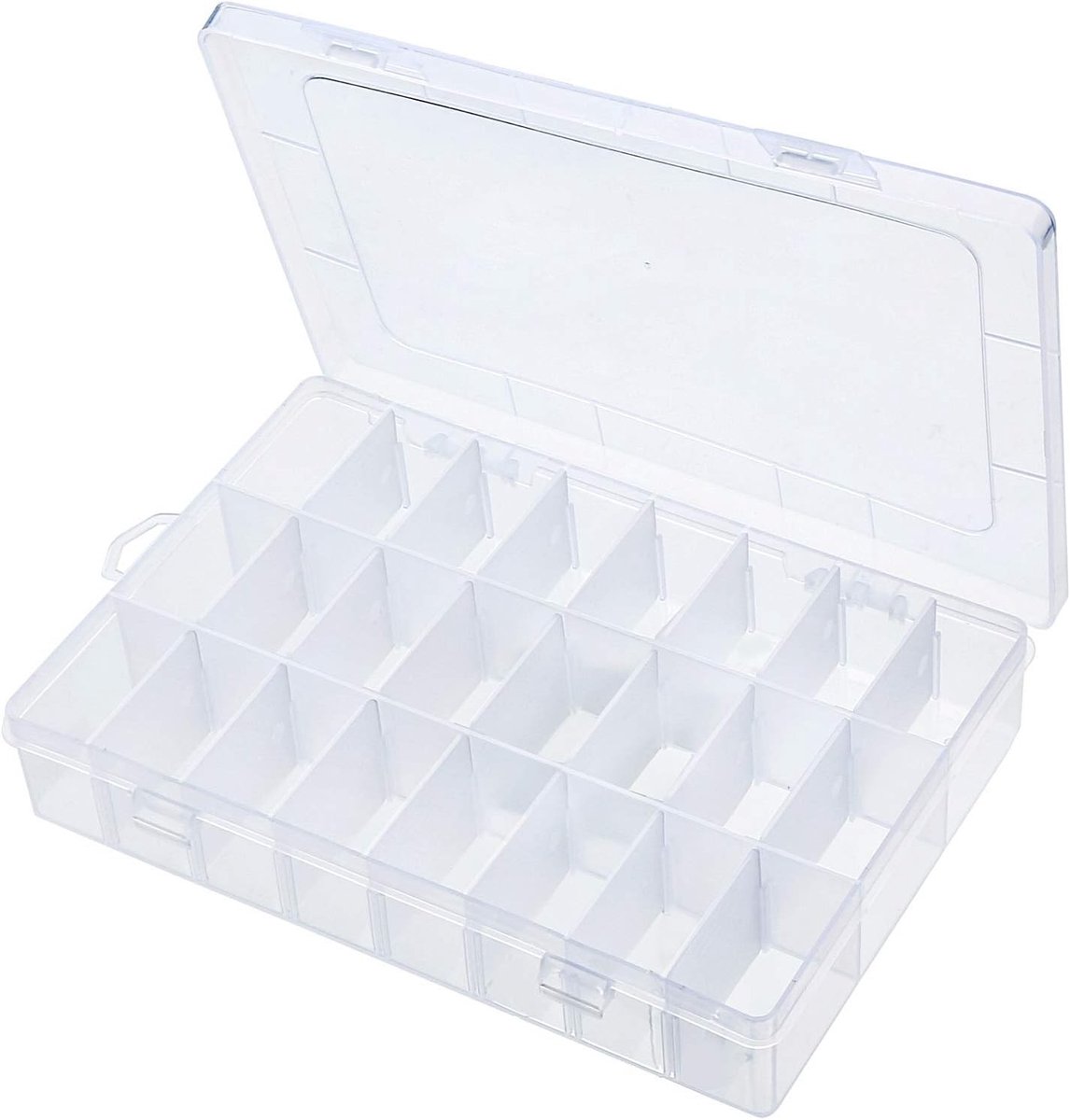 Transparante Opbergdoos met Verdelers, 24 Vakken voor Sieraden, Knutselbenodigdheden en Kleine Accessoires, Ideaal voor Organisatie en Opslag