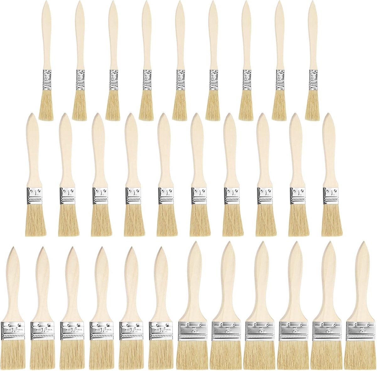 Set van 30 platte penselen in 4 verschillende maten voor schilderen en verven, ideaal voor hout en lak