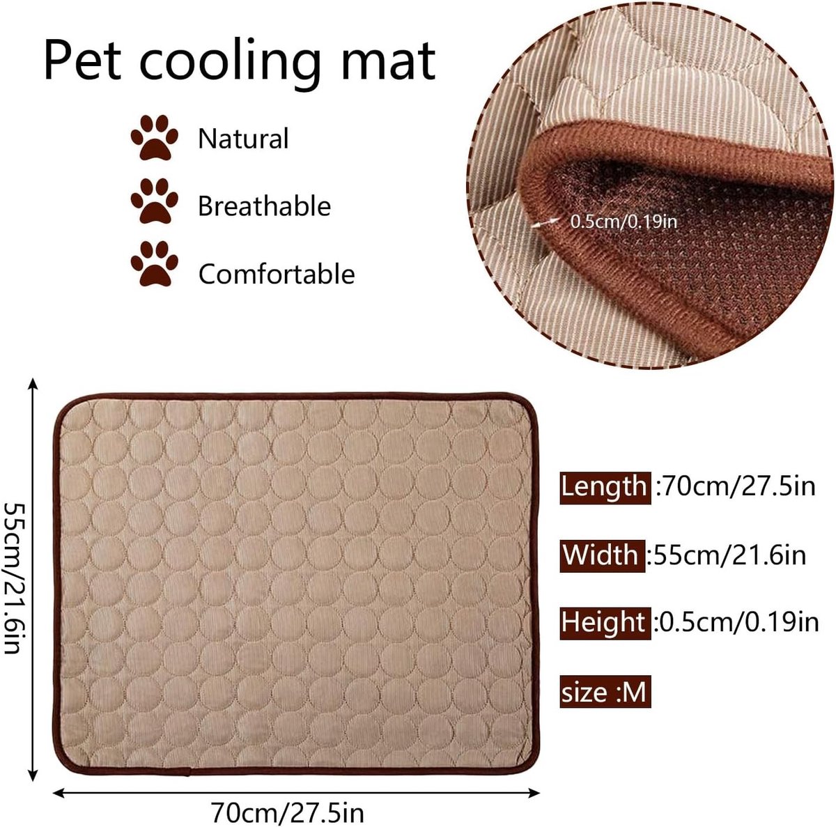 Koelingsmat Hond - Bruin - 70 x 55 cm - Waterdicht en Antislip - Voor Dieren