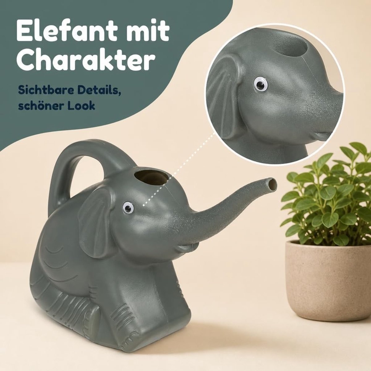 Gieter Kind - Grijs - 29 x 11 x 20 cm - Speels Design - Voor Tuin en Balkon