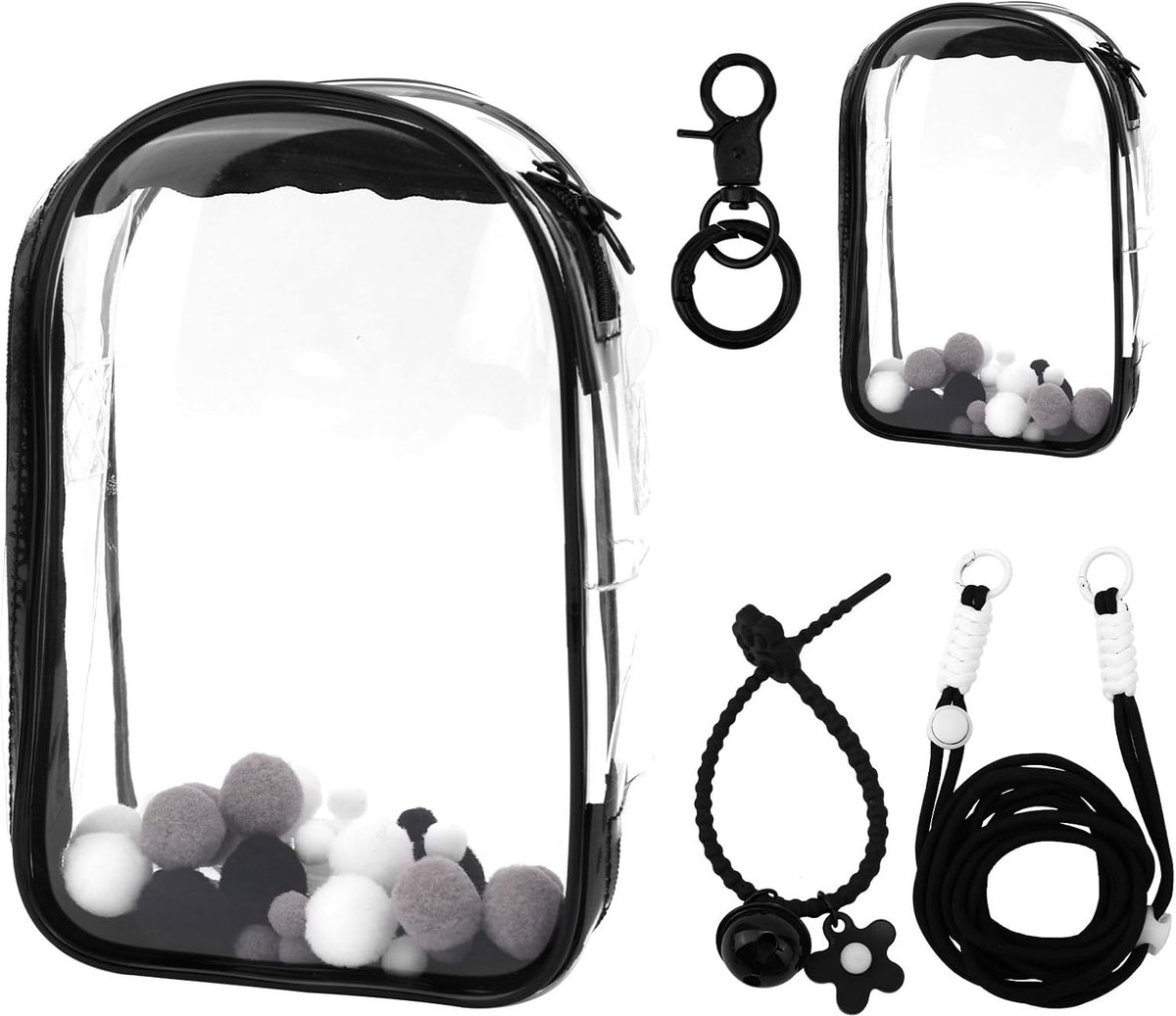Beschermende Display Case voor Pluche Poppen - Draagbare PVC Opbergzak met Schouderband en Sleutelhanger voor 15/17cm Poppen (Zwart)