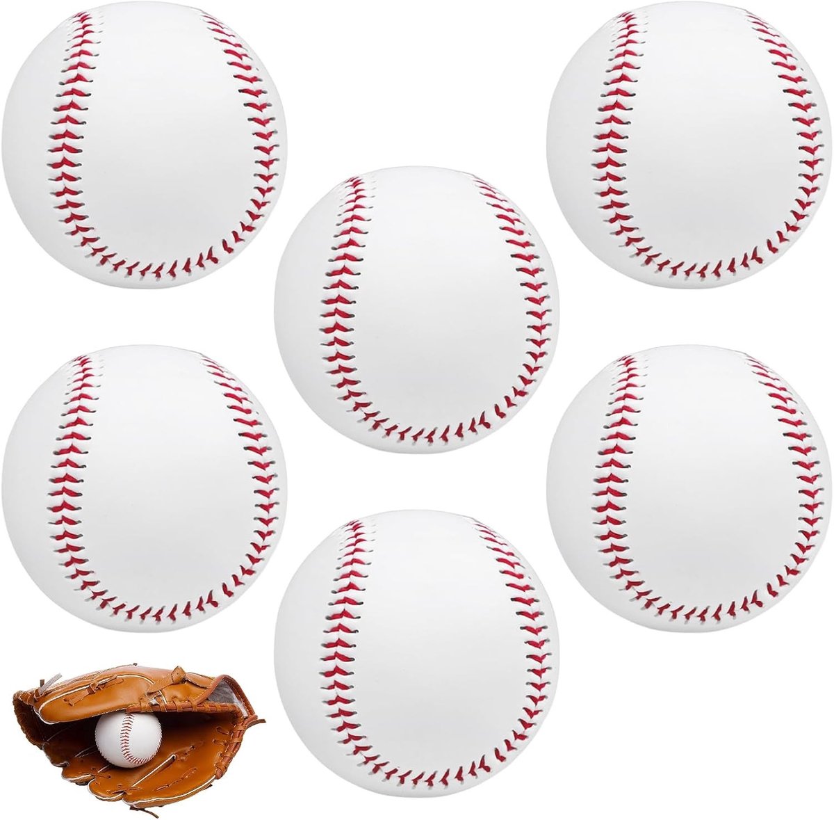 Set van 6 Professionele Handgenaaide Baseballs van 23 cm voor Volwassenen en Jongeren - Ideaal voor Training en Wedstrijden