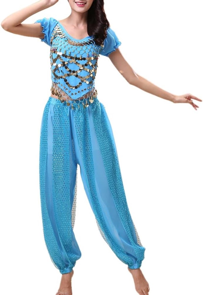 Buikdans Kostuum Set voor Vrouwen en Meisjes - 2-Delige Outfit met Top en Lantaarn Broek voor Carnaval en Arabische Dans