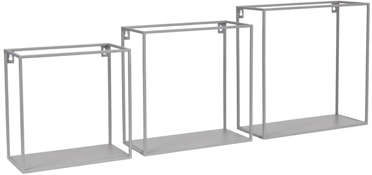 Kidsdepot set van 3 metalen wandrekken grijs - wandplanken 28/32/36 cm