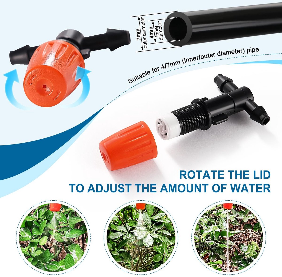 30 Stuks Verstelbare Drip Sprayers voor Irrigatie, Micro Emitter Dripper Tee en Tuinsproeiers voor 4/7mm Tuinslang, Ideaal voor Tuinonderhoud en Waterbesparing
