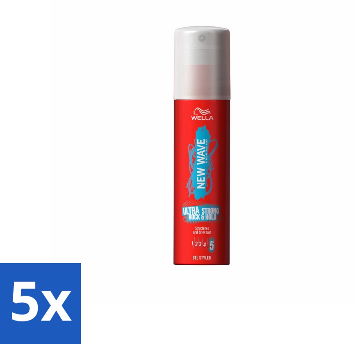5 x Wella – New Wave Fix & Go Ultra Strong – Haargel – 100 ml - Haargel Styler - Ultra Strong Fixatie - Rock And Hold Haargel - Haargel 100 Ml - Haargel Voor Strak Haar