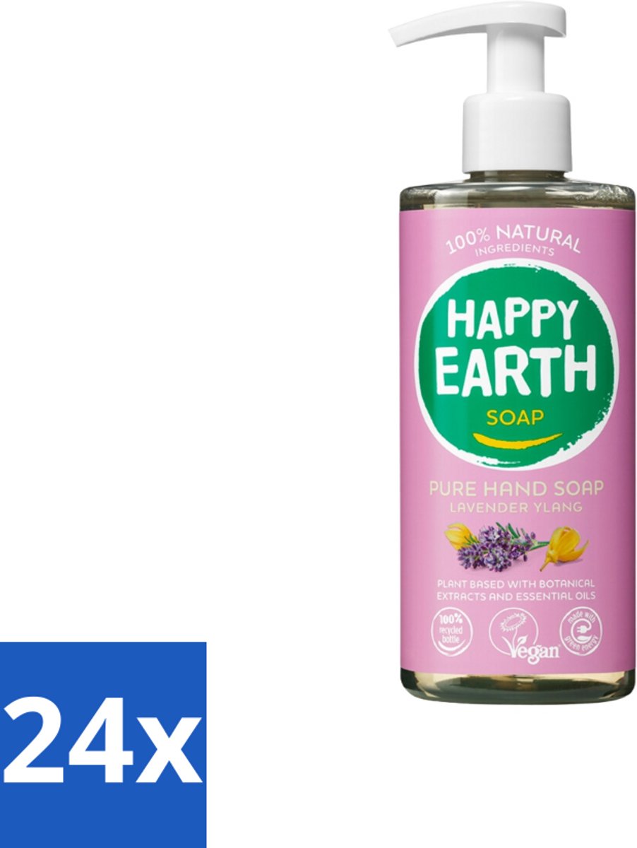 24 x Happy Earth – Handzeep – 100% Natuurlijk Lavender Ylang – 300 ml - Natuurlijke Handzeep - Vegan Handzeep - Lavendel Handzeep - Ylang Handzeep - Huidvriendelijke Handzeep