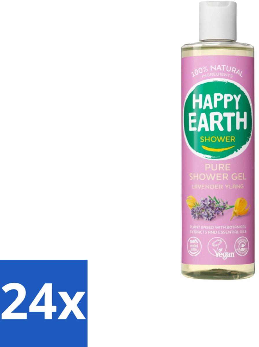 24 x Happy Earth – Douchegel – 100% Natuurlijk Lavender Ylang – 300 ml - Douche Gel - Natuurlijke Douche - Lavendel Douche - Ylang-ylang Douche - Vegan Douche