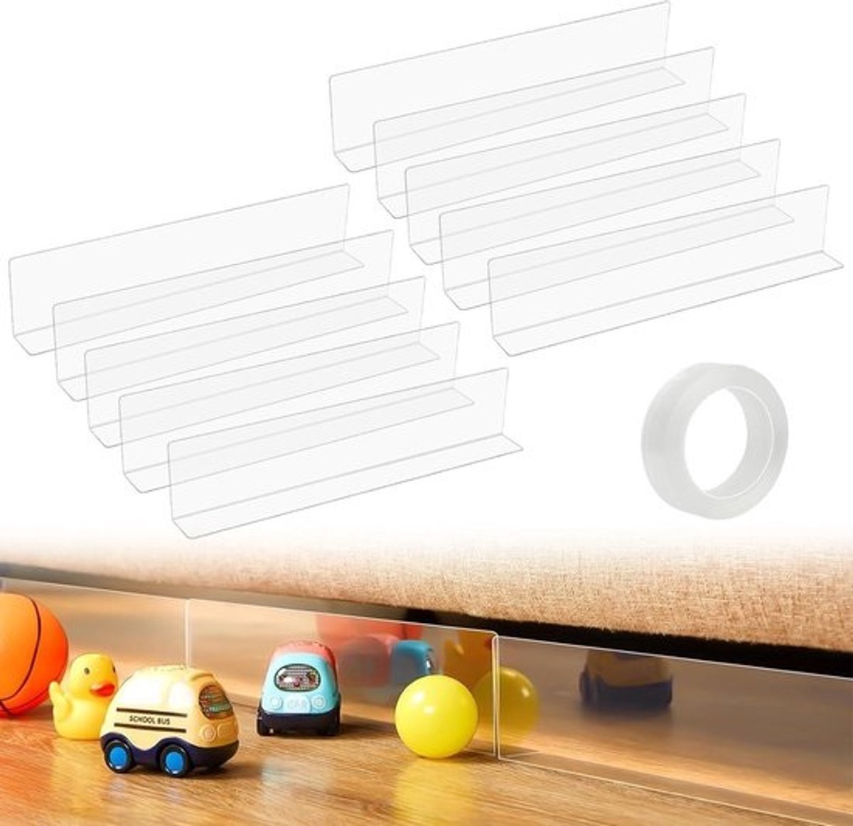 Blokkeeraccessoires voor Speelgoed en Sofa's, 10 Stuks, 40 x 8 x 4 cm, Transparant met Hechtband, Verstelbare Stootrand voor Extra Bescherming