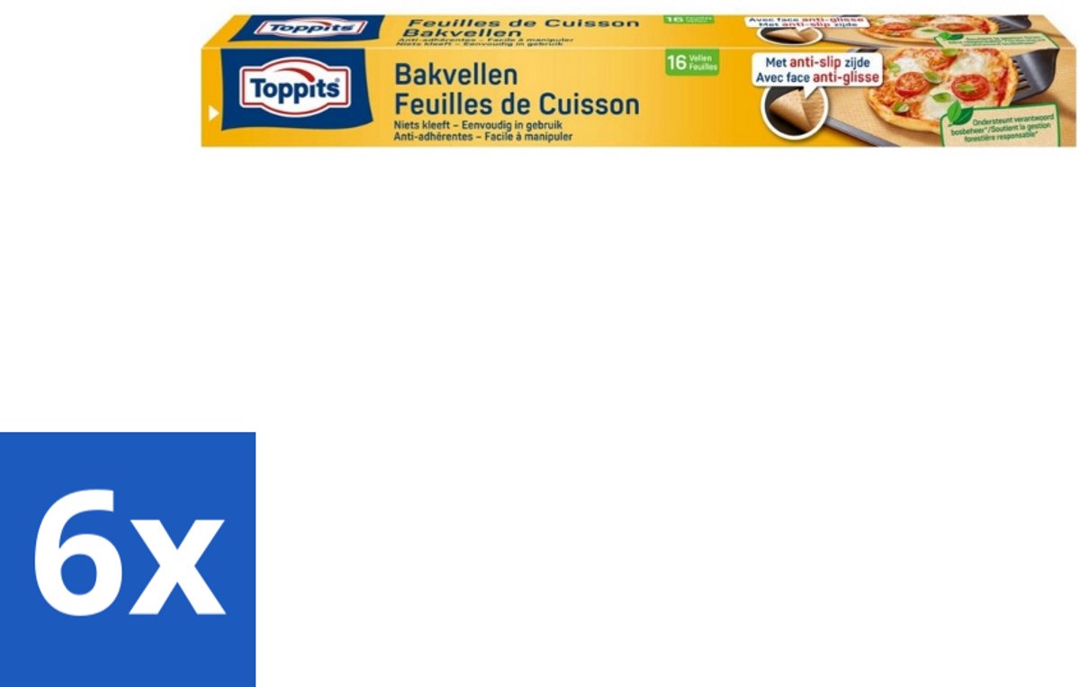 6 x Toppits – Bakpapiervellen – 16 vellen - Bakpapier - Bakpapier Met Antikleefbescherming - Bakpapier 3d - Bakpapier Voor Koekjes - Bakpapier Voor Pizza