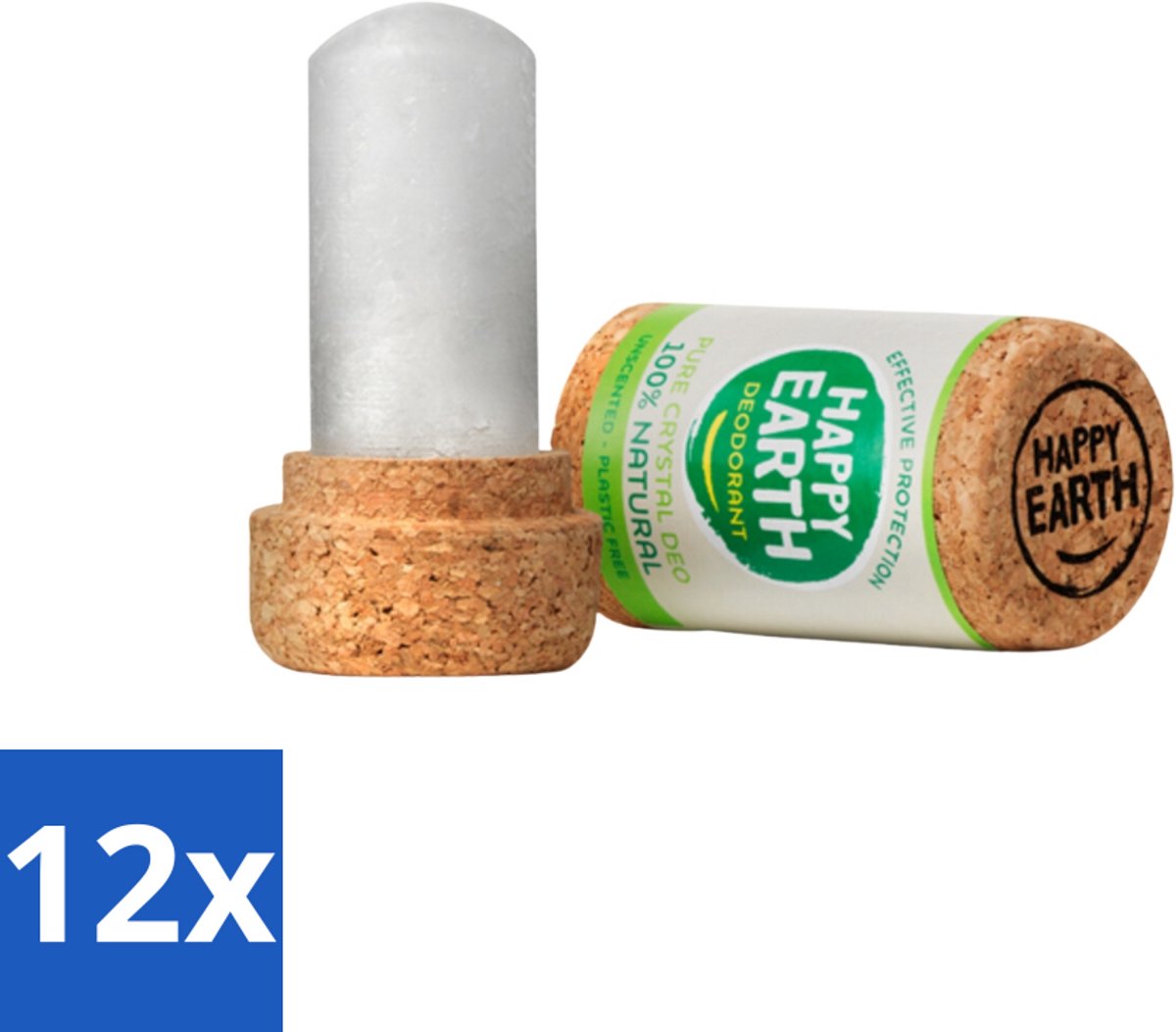 12 x Happy Earth – Deodorant Crystal – 100% Natuurlijk Unscented – 90 g - Geurloze Deodorant - Hypoallergene Deodorant - Natuurlijke Deodorant - Kristal Deodorant - Mineralen Deodorant