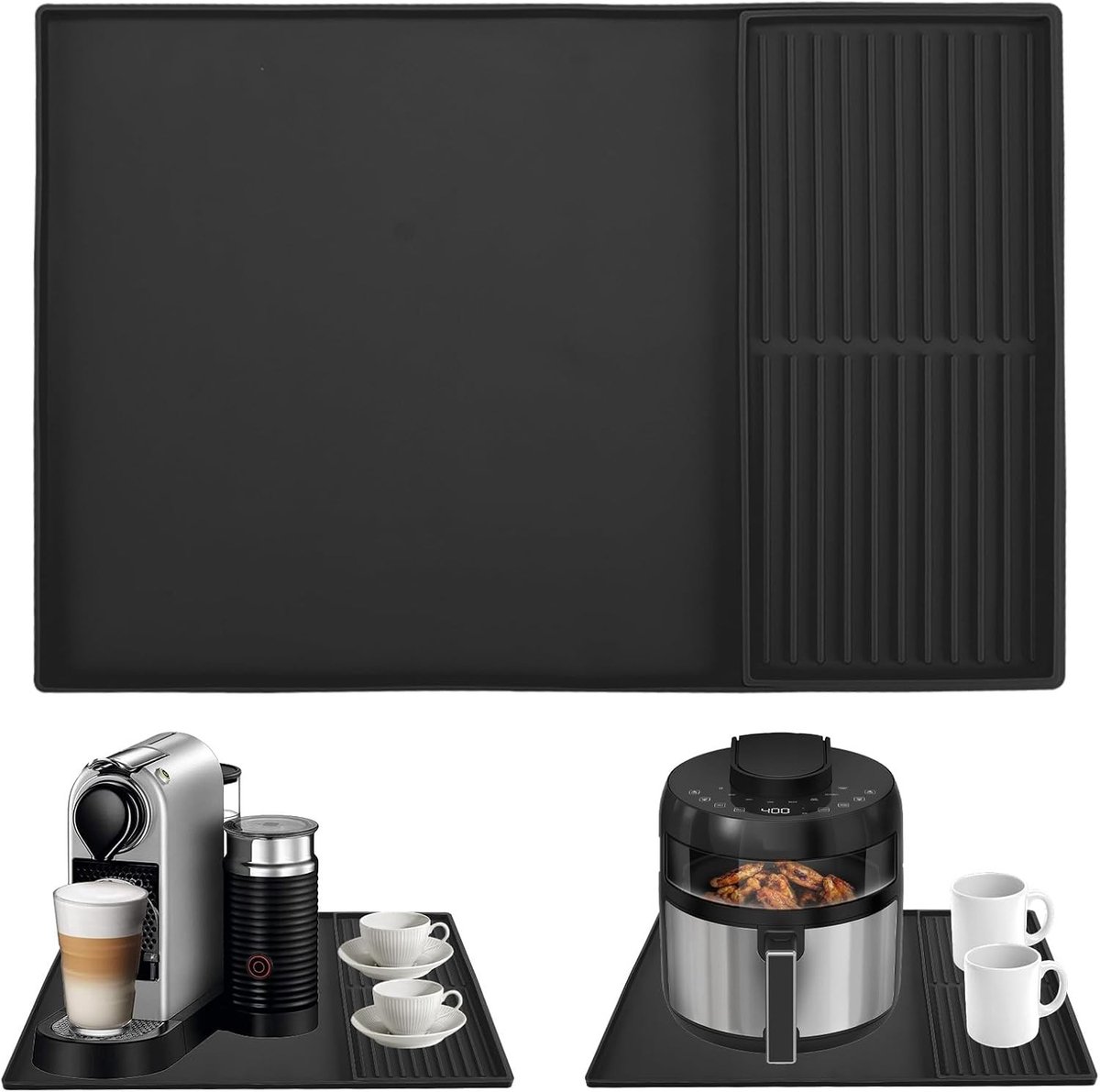Siliconen Koffiemat met Verhoogde Rand, 24 x 40.5 cm, Ideaal voor Koffiezetapparaat, Espresso Machine en Afwasdroger, Zwart, 40 x 19 cm