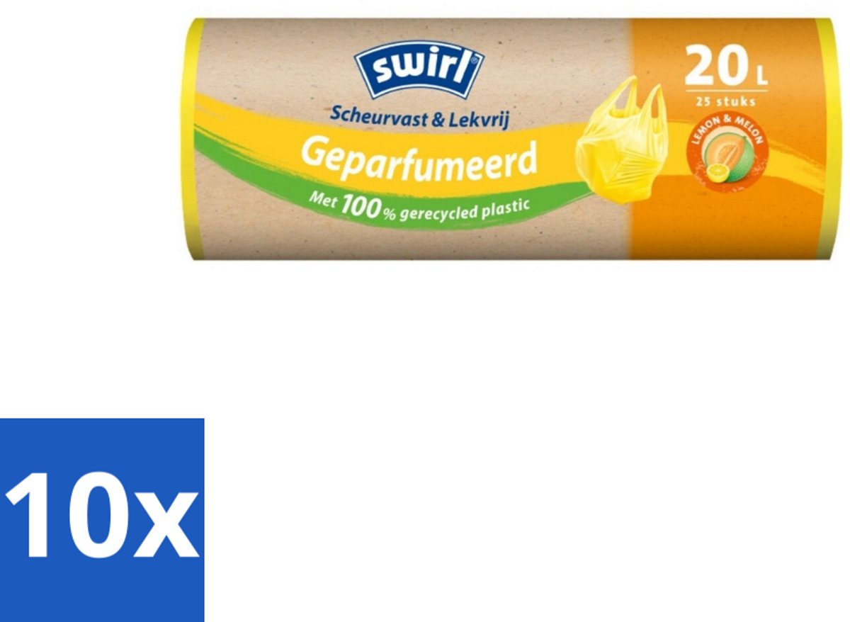 10 x Swirl – Vuilniszakken 20 L – Handvat – Lemon & Melon Geparfumeerd – 25 zakken - Koffiezetapparaat
