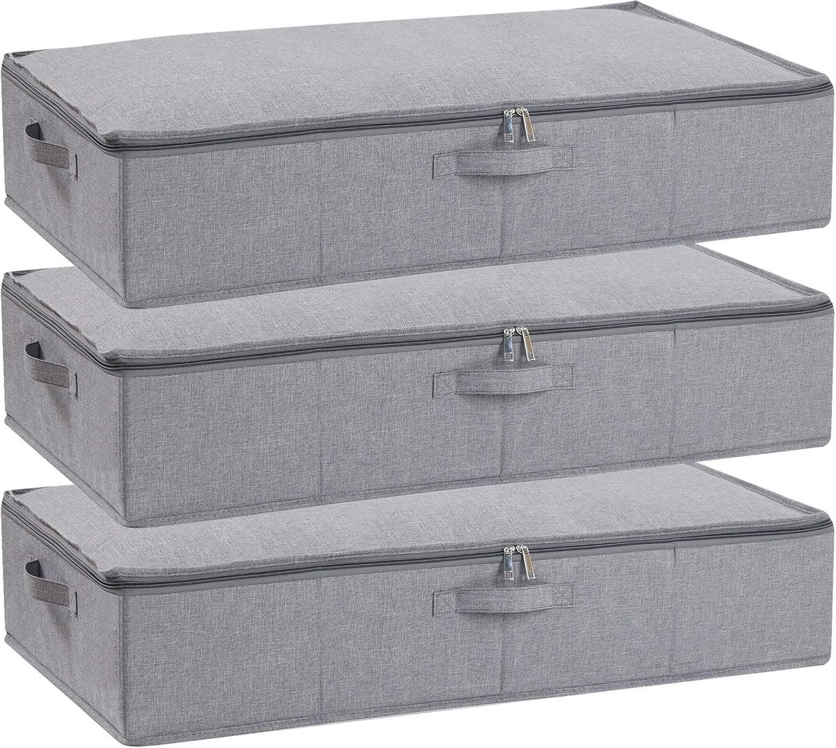Set van 3 Opvouwbare Opbergdozen voor Onderbed, Ruimtebesparende Organizer voor Dekens, Kleding en Schoenen, Grijs, 80 x 40 x 15 cm