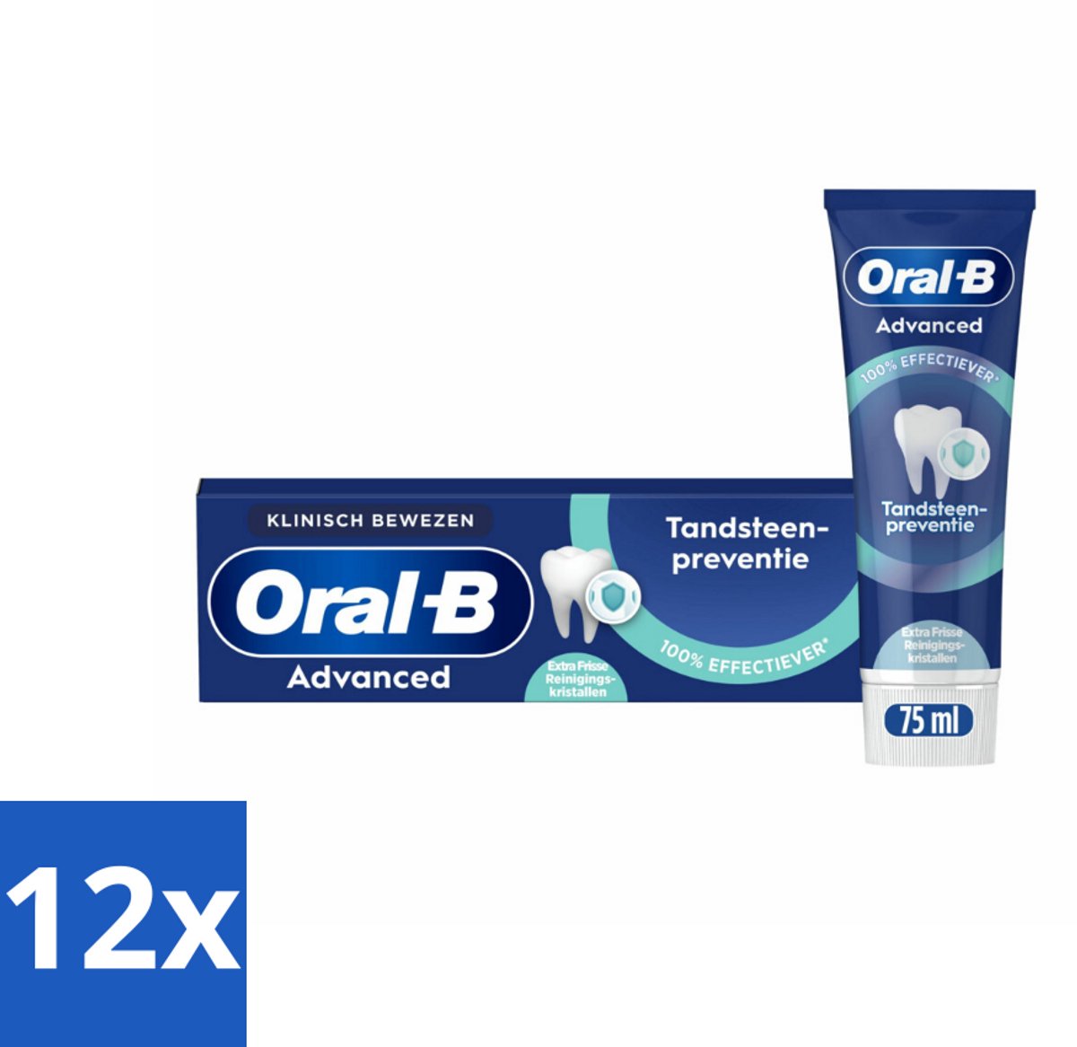 12 x Oral-B - Professional – Tandpasta – Tandsteencontrole – Reinigingskristallen – 75 ml - Tandpasta - Tandsteen - Reinigingskristallen - Fluoridetandpasta - Tandplak