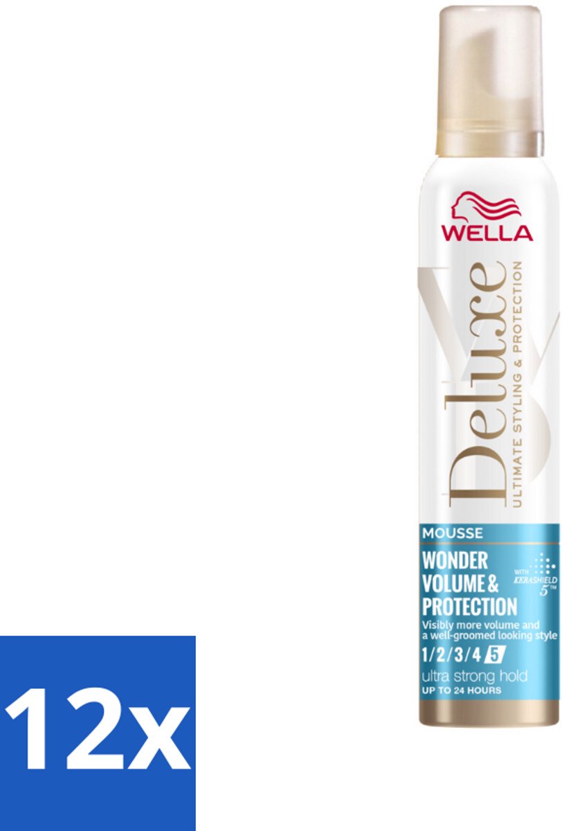 12 x Wella – Deluxe Volume & Protection – Haarmousse – 200 ml - Haarmousse - Volume - Bescherming - Keratine - Haarbescherming