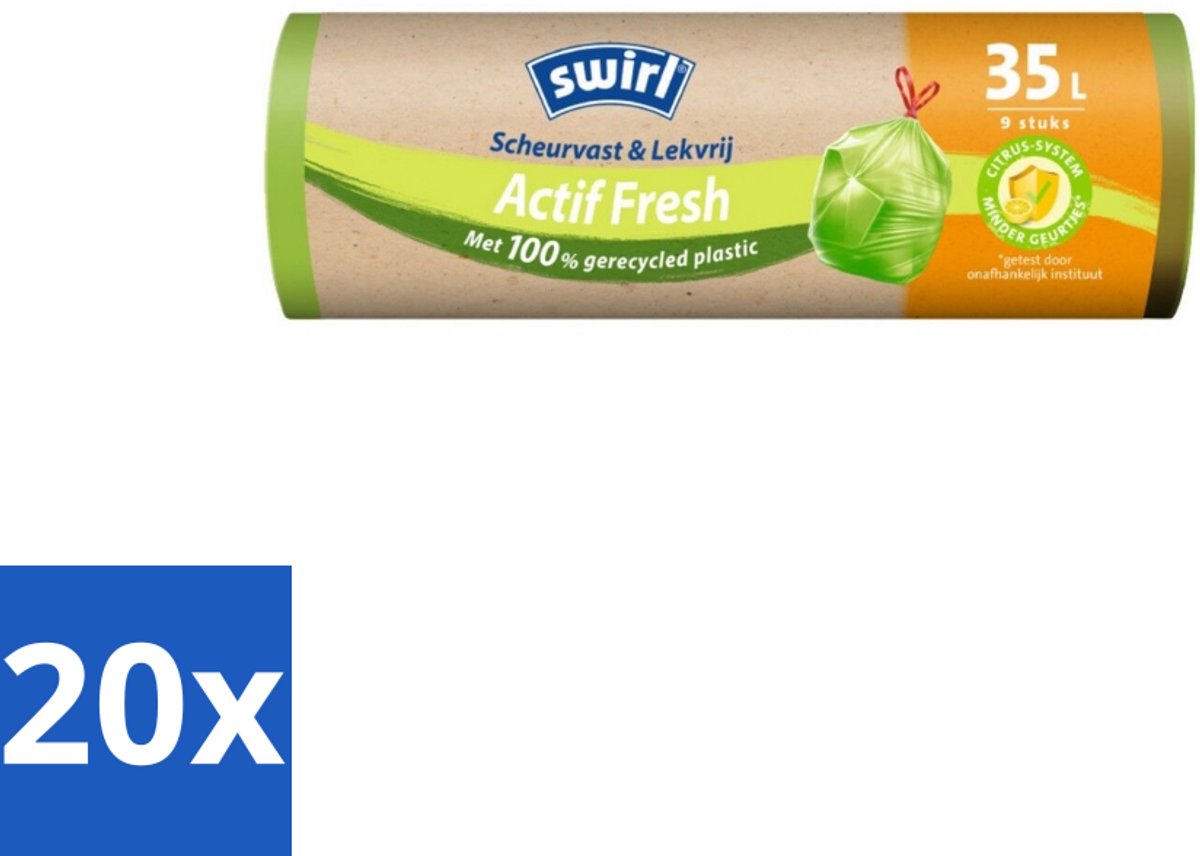 20 x Swirl – Vuilniszakken – Trekband Geparfumeerd Actif Fresh – 35 L – 9 zakken - Koffiezetapparaat